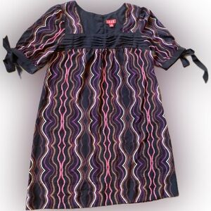 Elle Black Dress with Pink and Purple Waves Square Neck Small